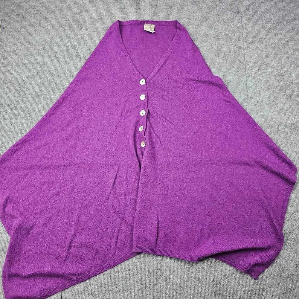 Vera Tucci Wool Blend Cape Poncho Womens One Size Purple Italy Button Front